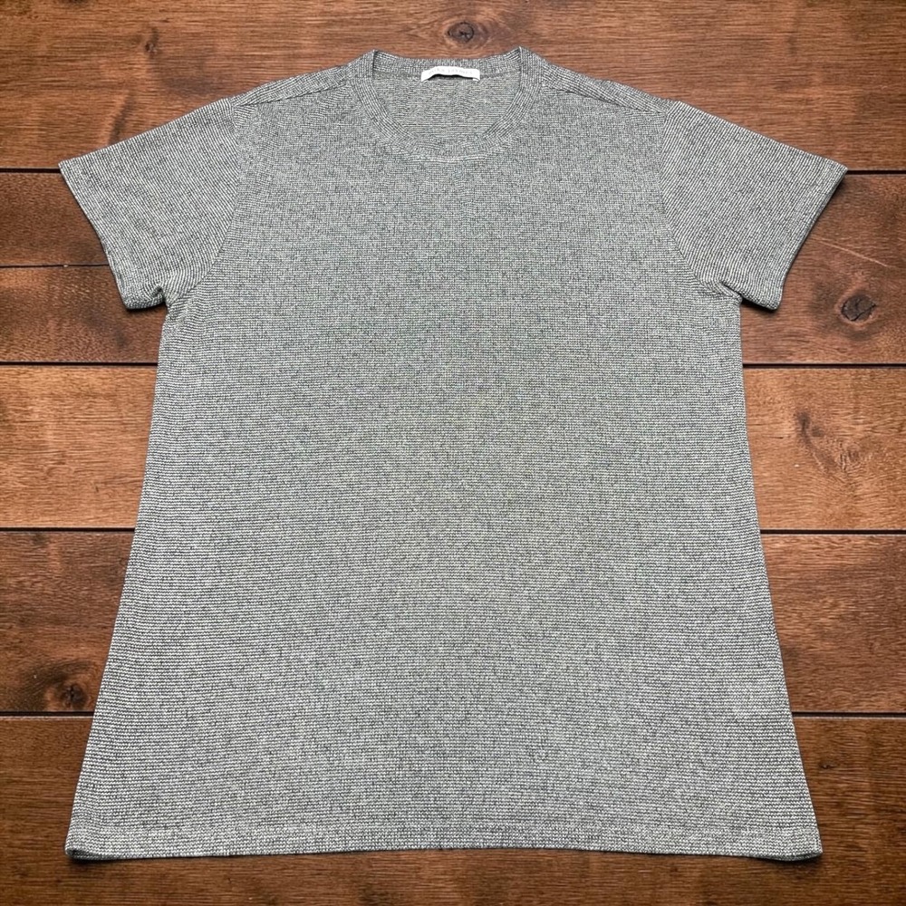 Mika Jaymes Mens XL Grey Textured Knit Short Rayon Crewneck T-Shirt Made in USA